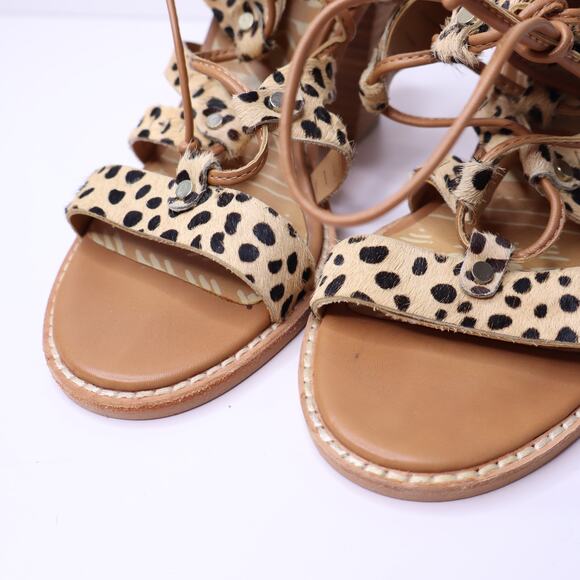 DOLCE VITA Luci Leopard Calf Hair Lace Up Sandal Crisscross Strap Women's 6 - Picture 3 of 11